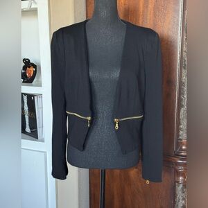 Philosophy Black Open Cropped Blazer Gold Zipper